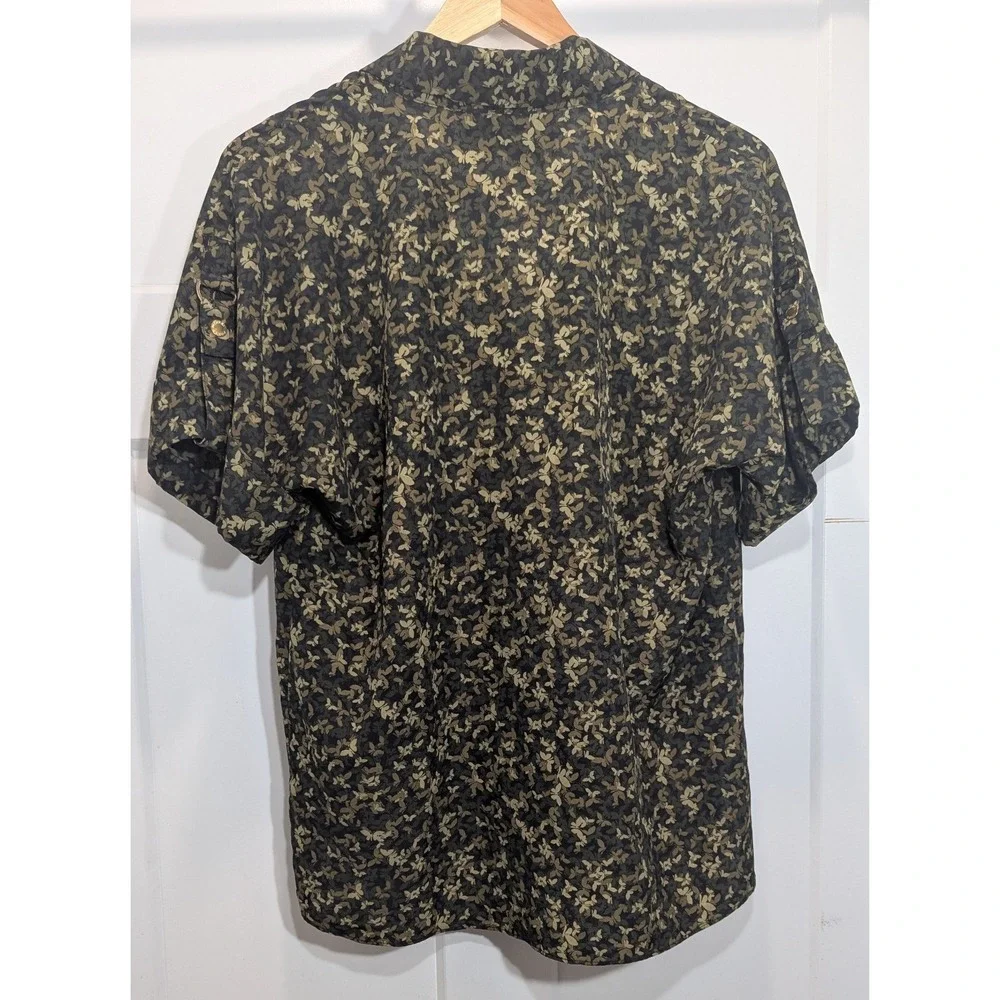 Michael Michael Kors Womens M Butterfly‎ Print Polyester Blouse Olive Gold
